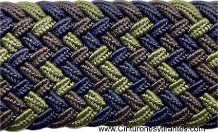 CINTURÓN HOMBRE ELÁSTICO TRENZADO VERDE TAUPE Y AZUL MARINO 