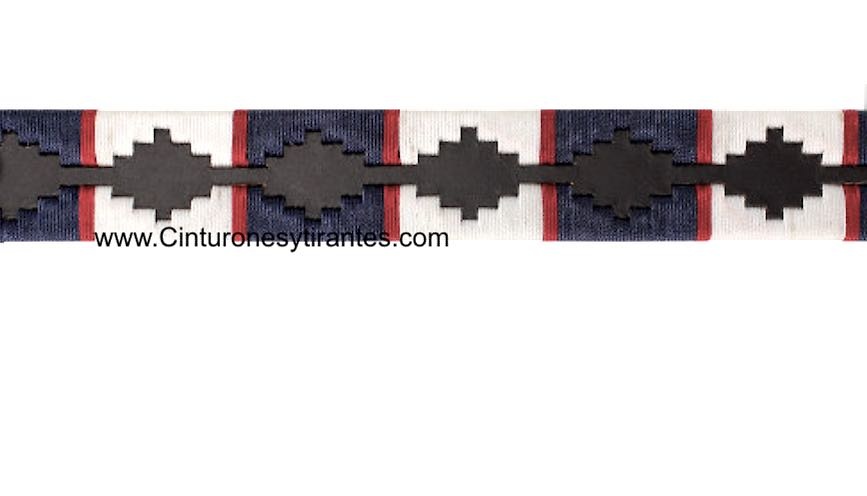 ARGENTINIAN LEATHER BELT FOR MEN WITH WHITE AND NAVY BLUE PATTERN WITH WAXED CORD 