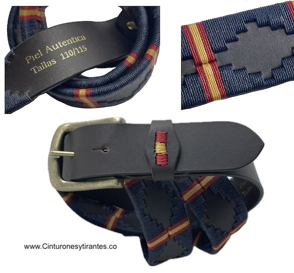 ARGENTINIAN MAN LEATHER BELT WITH SPANISH FLAG WITH NAVY CORD 