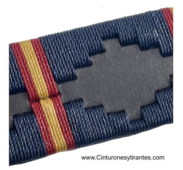 ARGENTINIAN MAN LEATHER BELT WITH SPANISH FLAG WITH NAVY CORD 