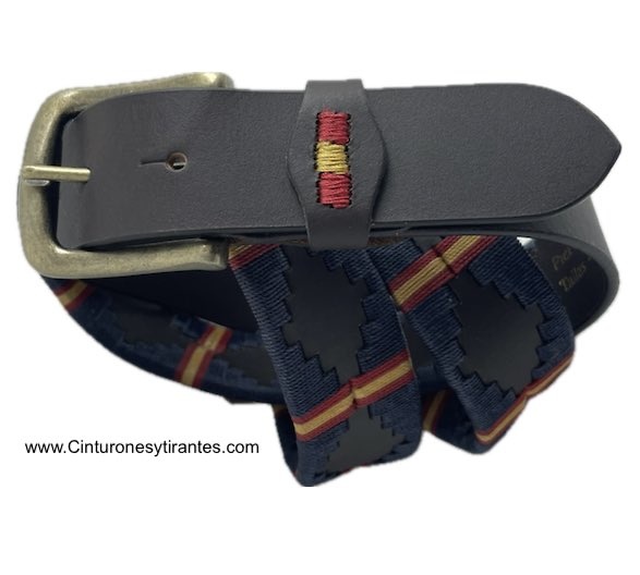 ARGENTINIAN MAN LEATHER BELT WITH SPANISH FLAG WITH NAVY CORD 