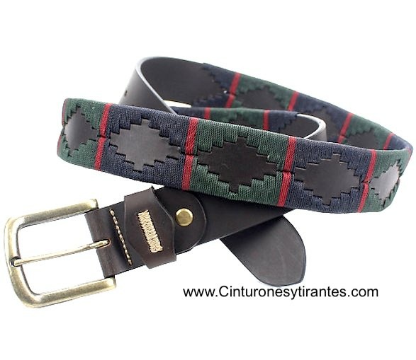 ARGENTINIAN MEN'S BELT WITH DARK GREEN AND RED NAVY BLUE AND DARK GREEN WAXED CORD DESIGN 