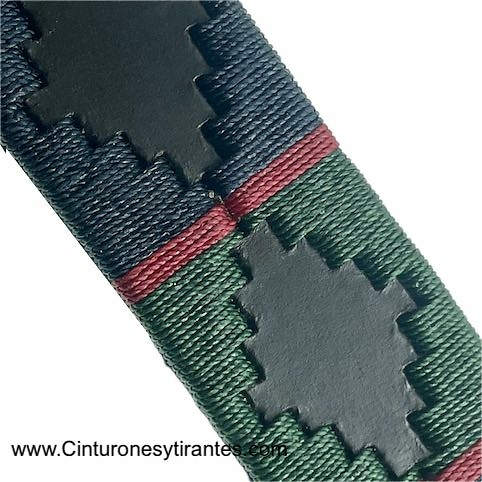 ARGENTINIAN MEN'S BELT WITH DARK GREEN AND RED NAVY BLUE AND DARK GREEN WAXED CORD DESIGN 