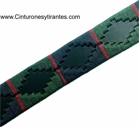 ARGENTINIAN MEN'S BELT WITH DARK GREEN AND RED NAVY BLUE AND DARK GREEN WAXED CORD DESIGN 