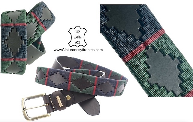 ARGENTINIAN MEN'S BELT WITH DARK GREEN AND RED NAVY BLUE AND DARK GREEN WAXED CORD DESIGN 