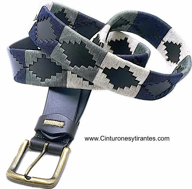 ARGENTINIAN MEN'S BELT WITH GREY NAVY BLUE AND WHITE WAXED YARN DESIGN 