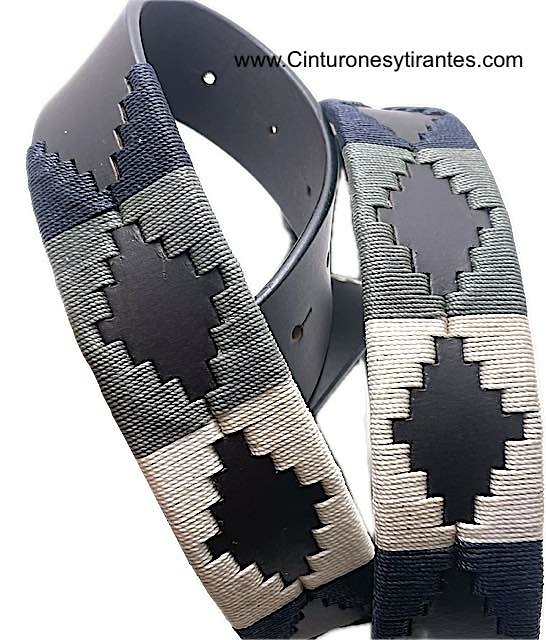 ARGENTINIAN MEN'S BELT WITH GREY NAVY BLUE AND WHITE WAXED YARN DESIGN 