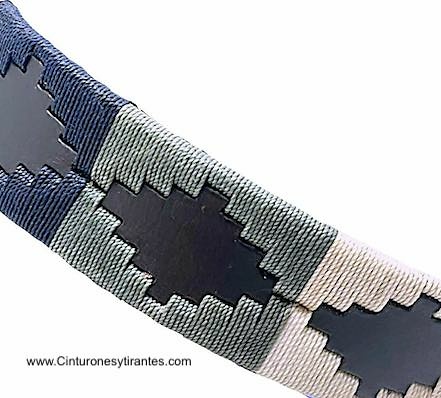 ARGENTINIAN MEN'S BELT WITH GREY NAVY BLUE AND WHITE WAXED YARN DESIGN 