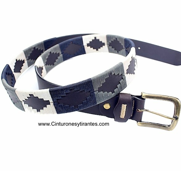 ARGENTINIAN MEN'S BELT WITH GREY NAVY BLUE AND WHITE WAXED YARN DESIGN 