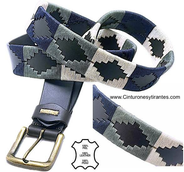 ARGENTINIAN MEN'S BELT WITH GREY NAVY BLUE AND WHITE WAXED YARN DESIGN 