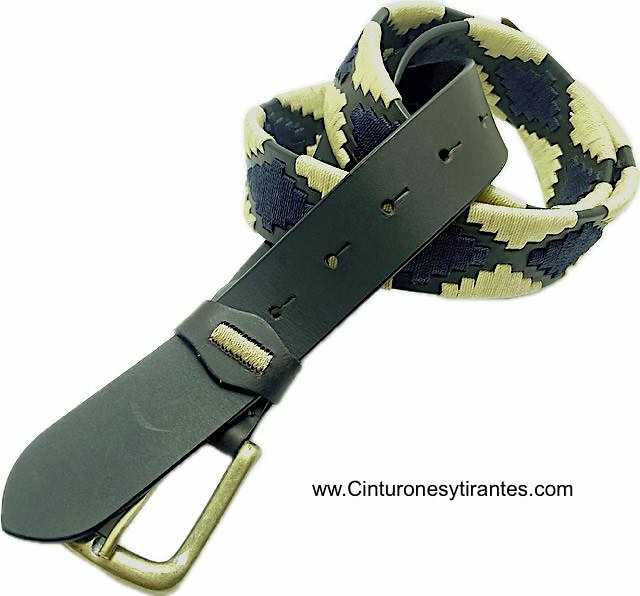 ARGENTINIAN MEN'S LEATHER BELT WITH FULL PATTERN RED GREEN BLUE BEIGE GREEN STRING 