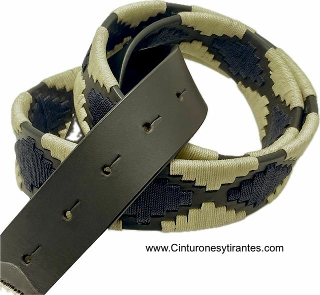 ARGENTINIAN MEN'S LEATHER BELT WITH FULL PATTERN RED GREEN BLUE BEIGE GREEN STRING 