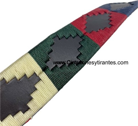 ARGENTINIAN MEN'S LEATHER BELT WITH WAXED CORD DESIGN RED GREEN BLUE BEIGE 