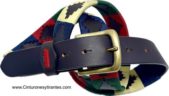 ARGENTINIAN MEN'S LEATHER BELT WITH WAXED CORD DESIGN RED GREEN BLUE BEIGE 