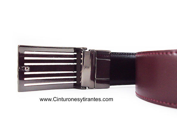 BLACK AND MAROON REVERSIBLE LEATHER BELT WITH REVERSIBLE DESIGNER BUCKLE 