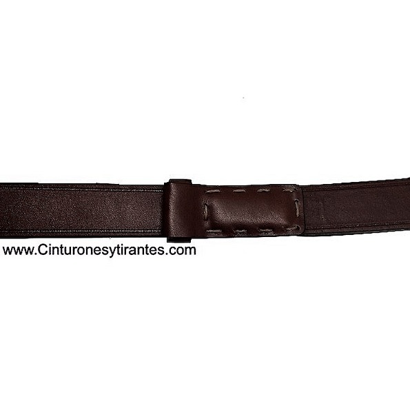 BROWN BELT WITH LINED BUCKLE AND HANDMADE SEWING ALL LEATHER 