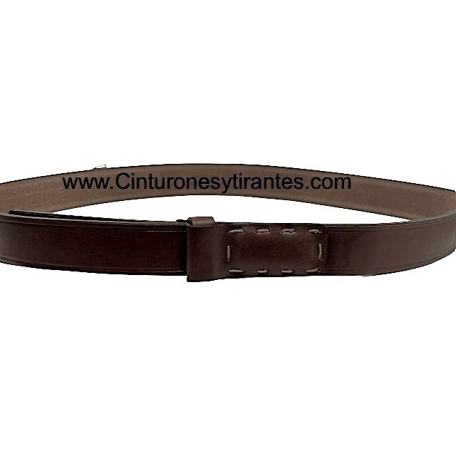 BROWN BELT WITH LINED BUCKLE AND HANDMADE SEWING ALL LEATHER 