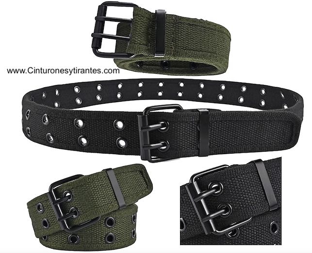 CANVAS BELT WITH DOUBLE PIN BUCKLE AND EYELETS 