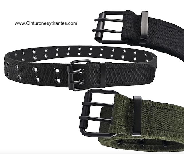 CANVAS BELT WITH DOUBLE PIN BUCKLE AND EYELETS 