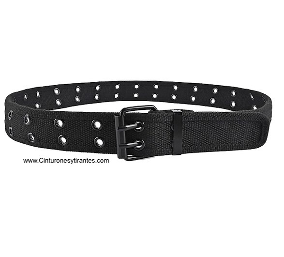 CANVAS BELT WITH DOUBLE PIN BUCKLE AND EYELETS 