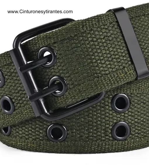 CANVAS BELT WITH DOUBLE PIN BUCKLE AND EYELETS 