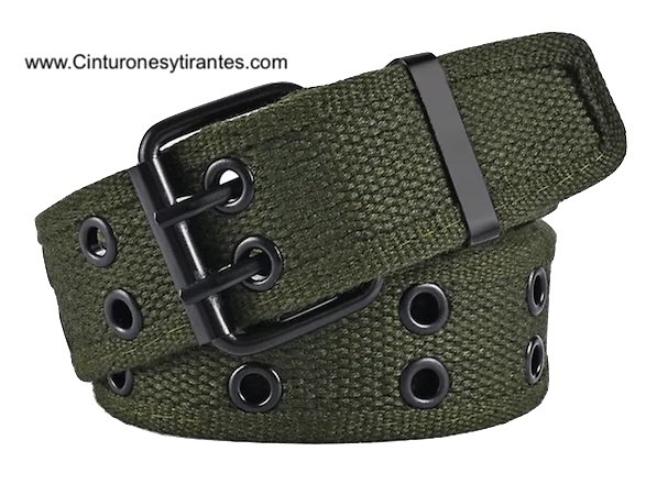 CANVAS BELT WITH DOUBLE PIN BUCKLE AND EYELETS 