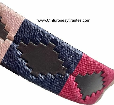 CINTURÓN ARGENTINO CON DIBUJO HILO ENCERADO ROSA FUCSIA Y AZUL MARINO 