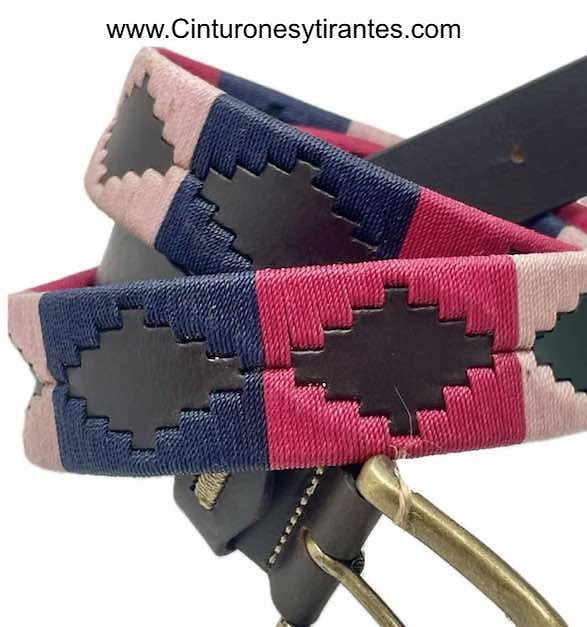 CINTURÓN ARGENTINO CON DIBUJO HILO ENCERADO ROSA FUCSIA Y AZUL MARINO 