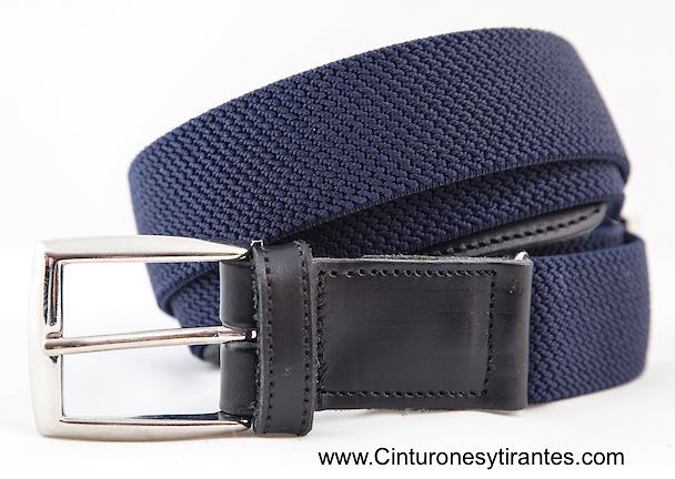 Cinturón elástico color azul y gris con punteras de piel marca Solohombre -  Solohombre