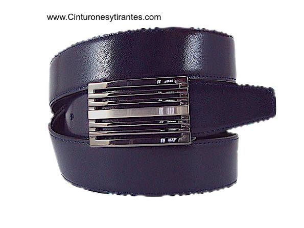 CINTURÓN HOMBRE PIEL A LAS DOS CARAS DE COLOR NEGRO Y AZUL MARINO Y HEBILLA REVERSIBLE ANCHO 33 MM 