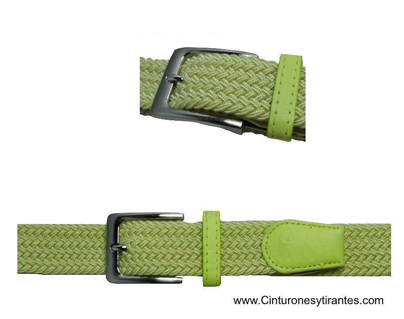 Cinturón elástico verde con franja roja para hombre