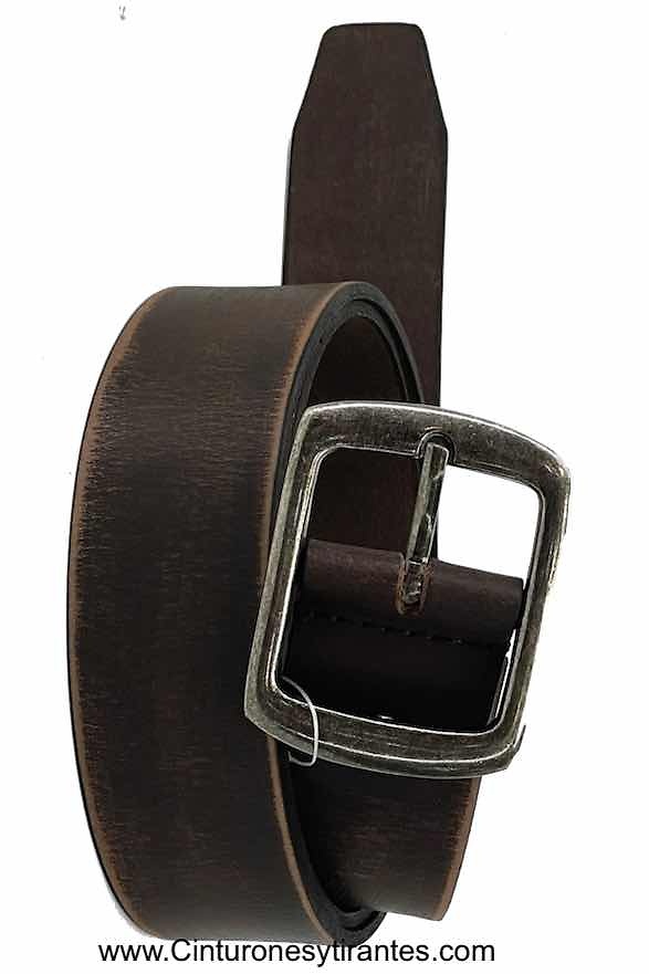 DOUBLE PASS BUCKLE BELT IN QUALITY WORN OUT BROWN LEATHER 