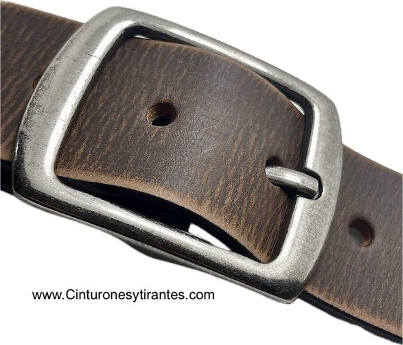 DOUBLE PASS BUCKLE BELT IN QUALITY WORN OUT BROWN LEATHER 