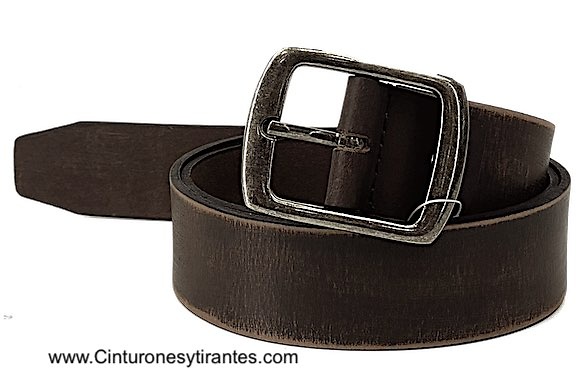 DOUBLE PASS BUCKLE BELT IN QUALITY WORN OUT BROWN LEATHER 