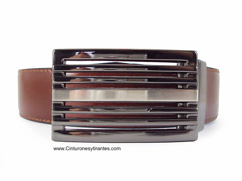 MEN'S BLACK LEATHER AND LEATHER BELT WITH REVERSIBLE BUCKLE FOR DRESSES 