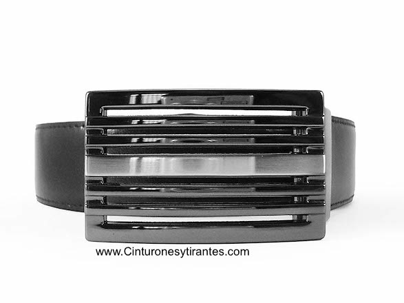 MEN'S BLACK LEATHER AND LEATHER BELT WITH REVERSIBLE BUCKLE FOR DRESSES 