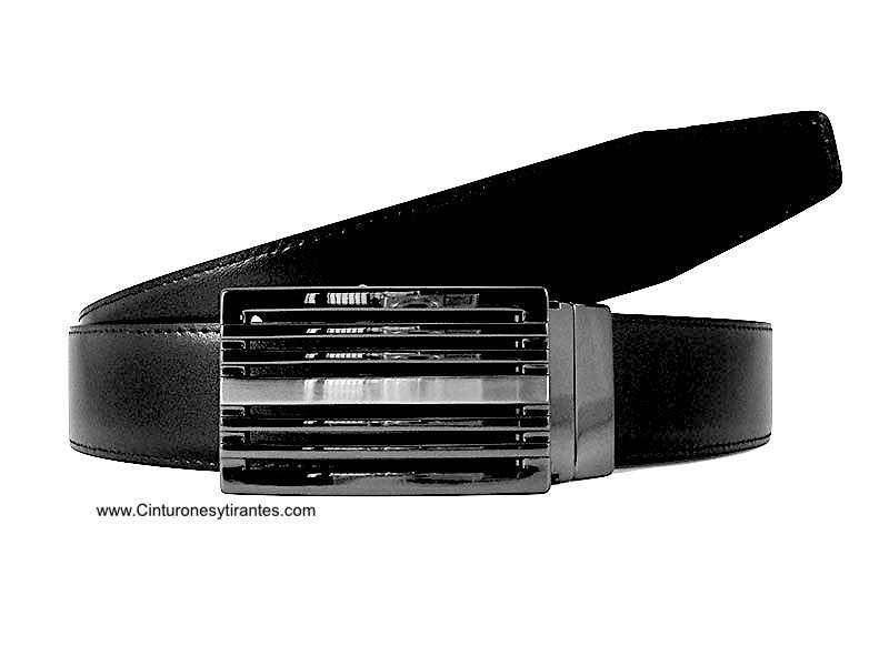 MEN'S BLACK LEATHER AND LEATHER BELT WITH REVERSIBLE BUCKLE FOR DRESSES 