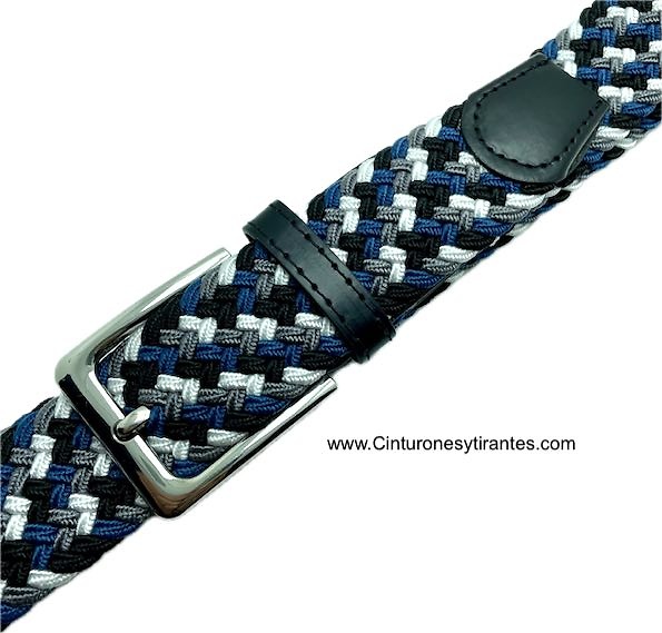 MEN'S BRAIDED ELASTICATED BELT BLUE GREY BLACK AND WHITE 