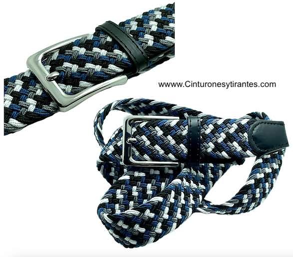 MEN'S BRAIDED ELASTICATED BELT BLUE GREY BLACK AND WHITE 