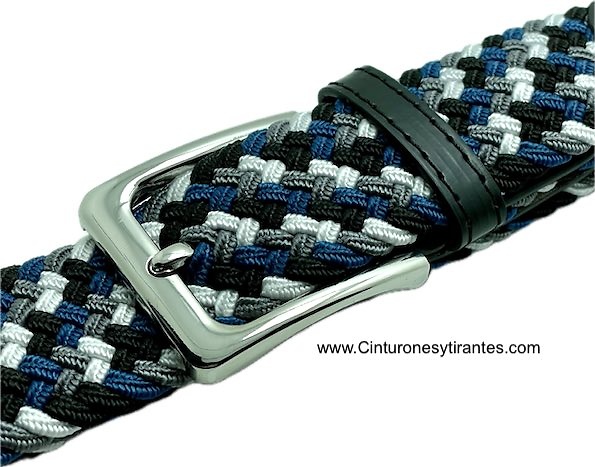 MEN'S BRAIDED ELASTICATED BELT BLUE GREY BLACK AND WHITE 