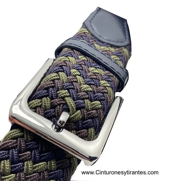 MEN'S BRAIDED ELASTICATED BELT TAUPE GREEN AND NAVY BLUE 