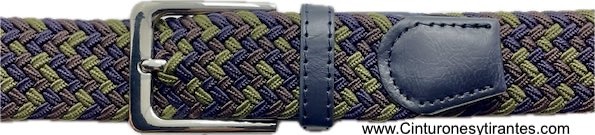 MEN'S BRAIDED ELASTICATED BELT TAUPE GREEN AND NAVY BLUE 