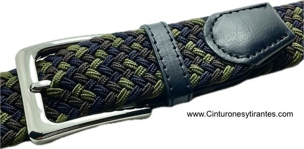 MEN'S BRAIDED ELASTICATED BELT TAUPE GREEN AND NAVY BLUE 