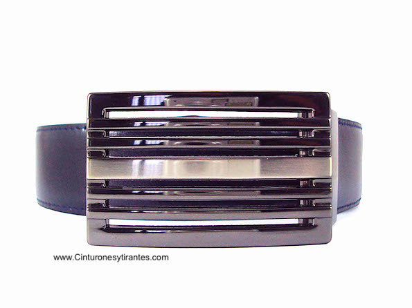 MEN'S DOUBLE-SIDED LEATHER BELT IN BLACK AND NAVY BLUE WITH REVERSIBLE BUCKLE 