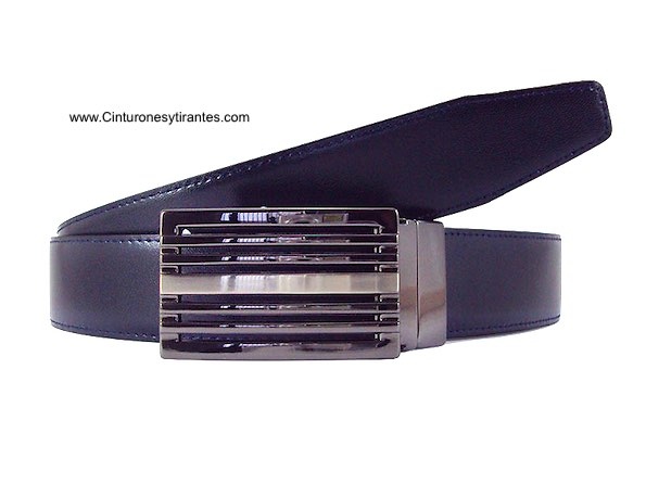 MEN'S DOUBLE-SIDED LEATHER BELT IN BLACK AND NAVY BLUE WITH REVERSIBLE BUCKLE 