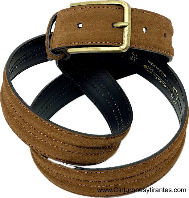 MEN'S SUEDE BELT WITH GOLD-PLATED METAL BUCKLE 