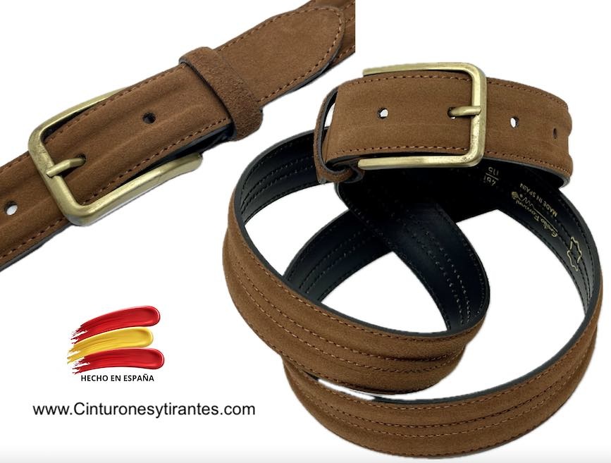 MEN'S SUEDE BELT WITH GOLD-PLATED METAL BUCKLE 