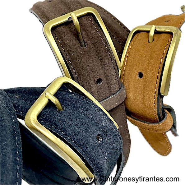 MEN'S SUEDE BELT WITH GOLD-PLATED METAL BUCKLE 