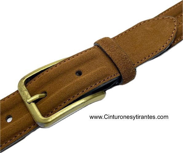 MEN'S SUEDE BELT WITH GOLD-PLATED METAL BUCKLE 