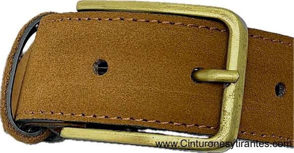 MEN'S SUEDE BELT WITH GOLD-PLATED METAL BUCKLE 